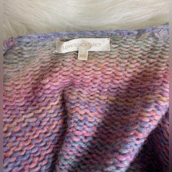 Rare LoveShackFancy Brady Shawl Pastel Rainbow Oversized Knit Cardigan Belted - Picture 6 of 8